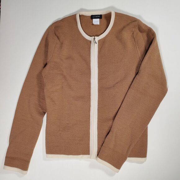 J Crew Women's Sweater Small Brown Merino Wool Long Sleeve Full Zip Classic - Picture 4 of 9